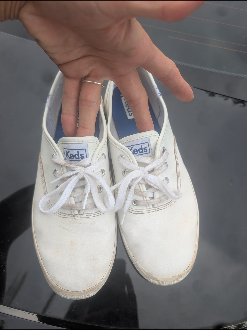 Keds  Leather White Canvas Lace-Up Sneakers